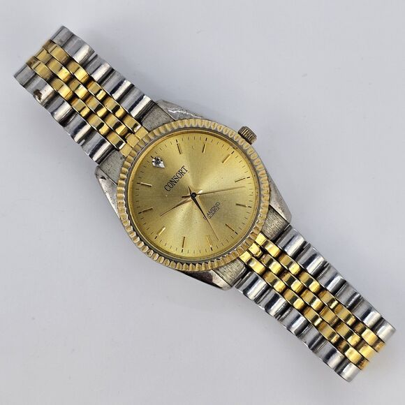 VTG Cosort Men's Watch 36MM Gold Dial Two Tone Band Up to 8" New Battery - Picture 1 of 15